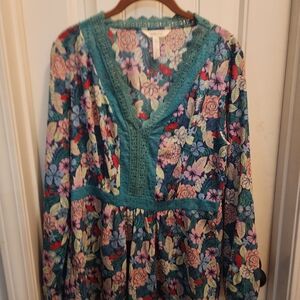 Matilda Jane Floral Dress with Teal Lace